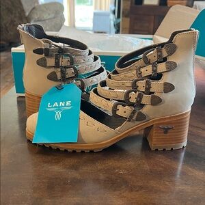 Lane Women's Beige Ankle Boots with Buckle Accents
